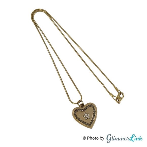 Heart Flower Crystals Gold Tone Pendant Necklace - Picture 5 of 9